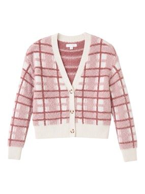 LC Lauren Conrad Pink Plaid Cardigan XS Cozy Soft Girl Preppy Cottagecore